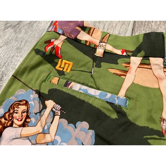 Loudmouth Golf Shorts Mens size 32 Pin Up Girl Retro 50s‎ All Over Print - Picture 8 of 8